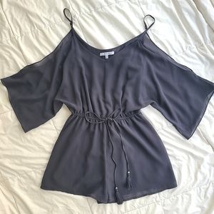 Naked Zebra Gray Cold Shoulder Tassel Romper